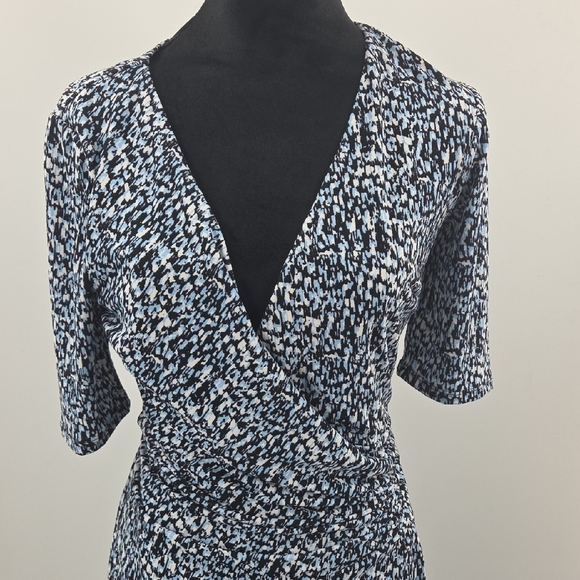 Ann Taylor Blue, Black and White Midi Wrap Dress - Picture 4 of 16